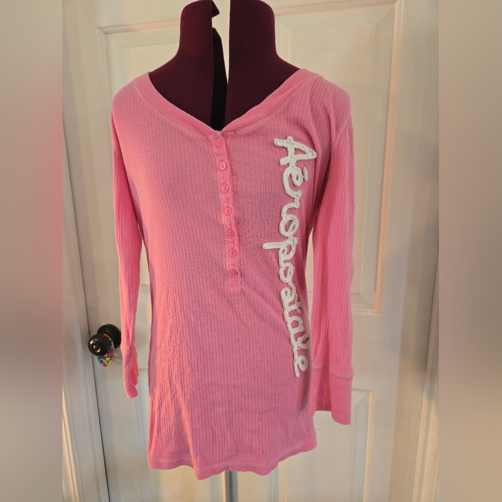 Aeropostale Large Pink Henley 3/4 Sleeves Y2K